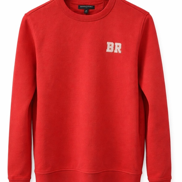 Banana Republic Red Crewneck Sweatshirt XS BR Logo Patch Cotton Blend Pullover - Picture 2 of 5